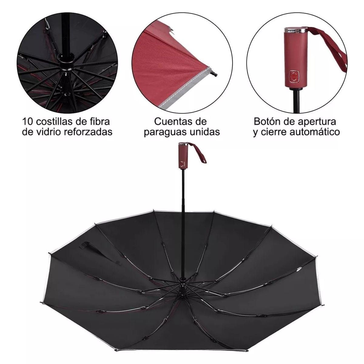 GENERICO - Paraguas Plegable Inverso Automático Con Tiras Reflectantes