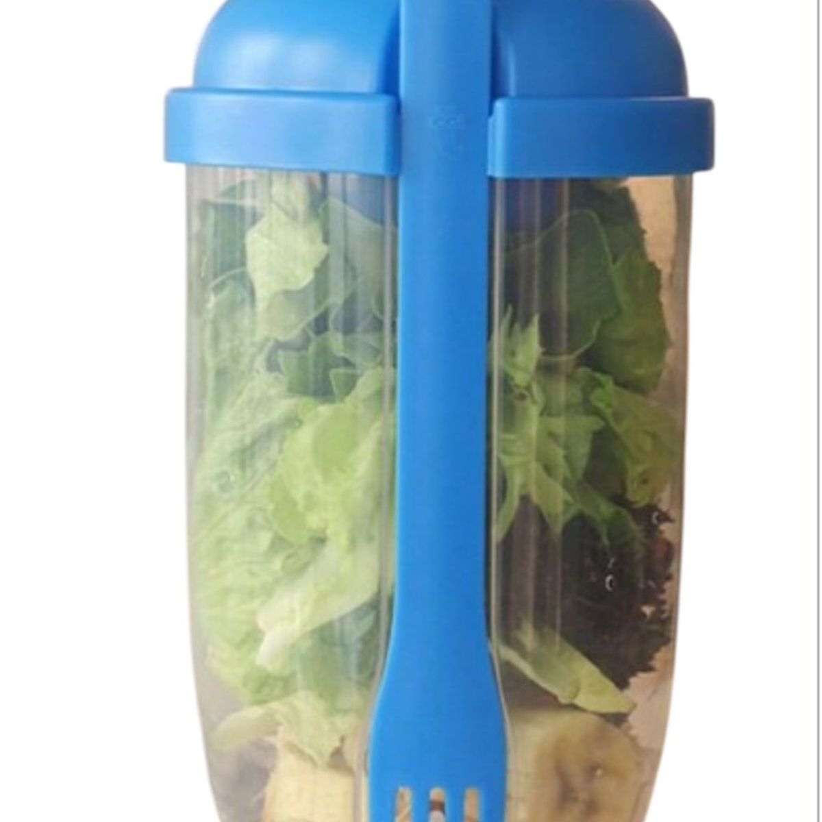 GENERICO - Vaso Ensaladera con tapas y tenedor Celeste