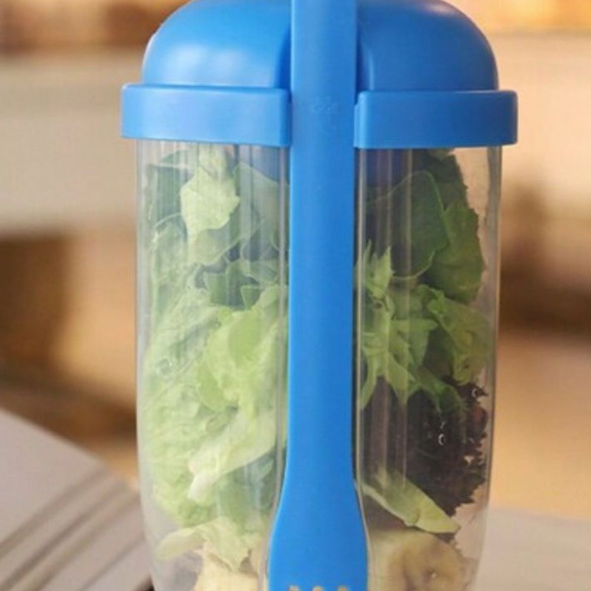 GENERICO - Vaso Ensaladera con tapas y tenedor Celeste