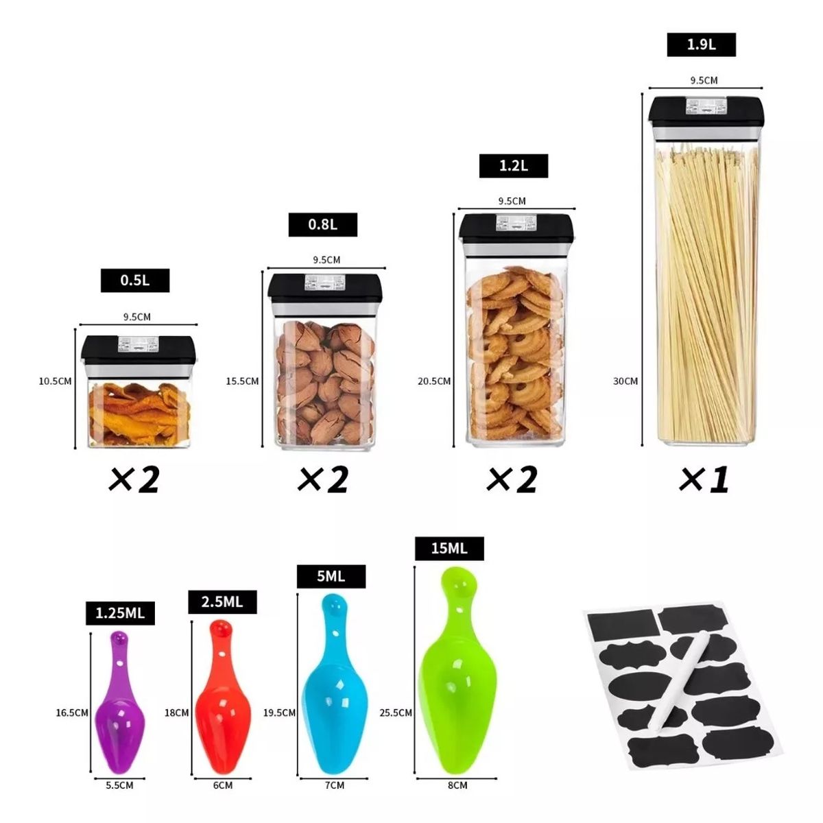 GENERICO - Set De 7 Contenedores Herméticos Envases Acrilicos Cocina