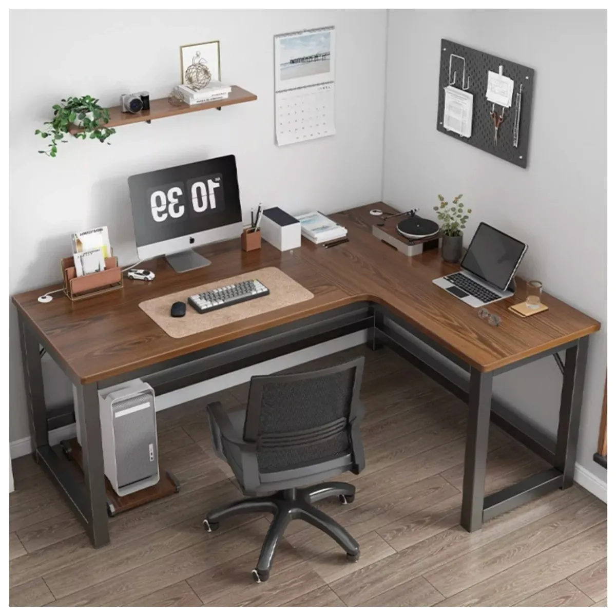 HOMER DESIGN - Escritorio Esquinero Forma L Base Metal Oficina 140x60x75cm…