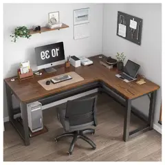 HOMER DESIGN - Escritorio Esquinero Forma L Base Metal Oficina 140x60x75cm