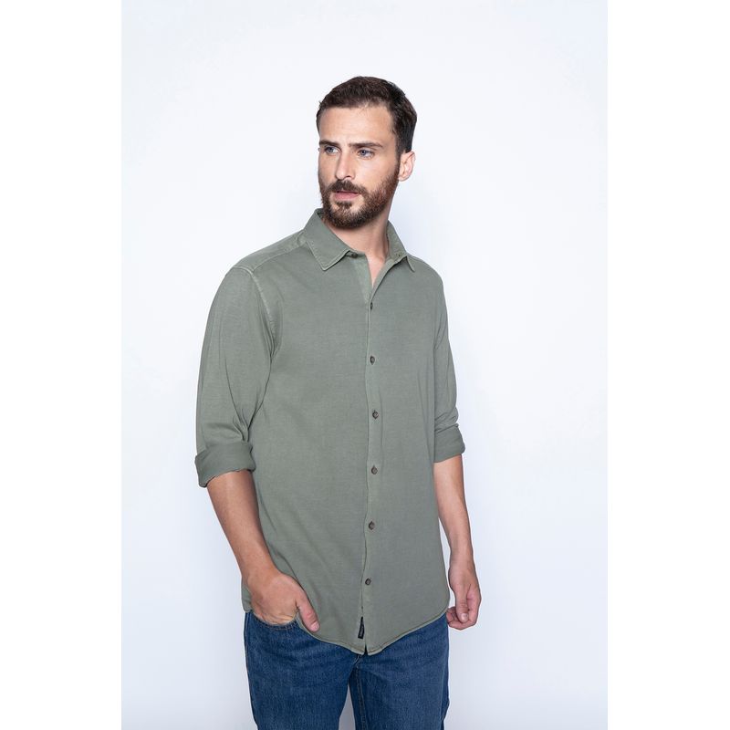 FEROUCH - Camisa Jersey Garment Dyed F Verde Ferouch