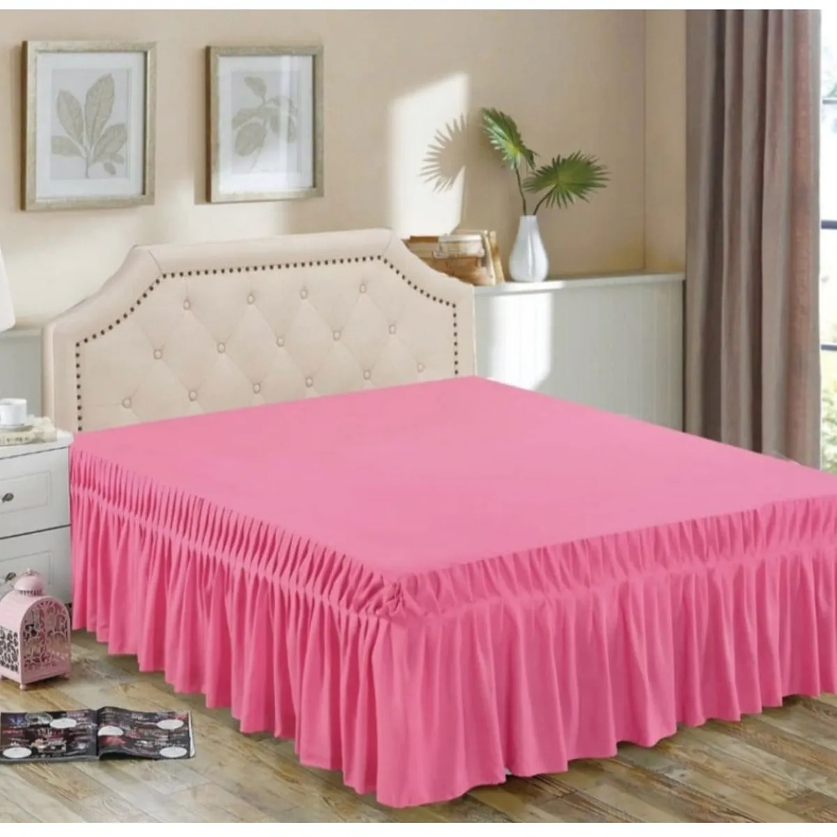 GENERICO - Faldón de cama - Faldones para base cama 1,5 Plaza ROSADO…