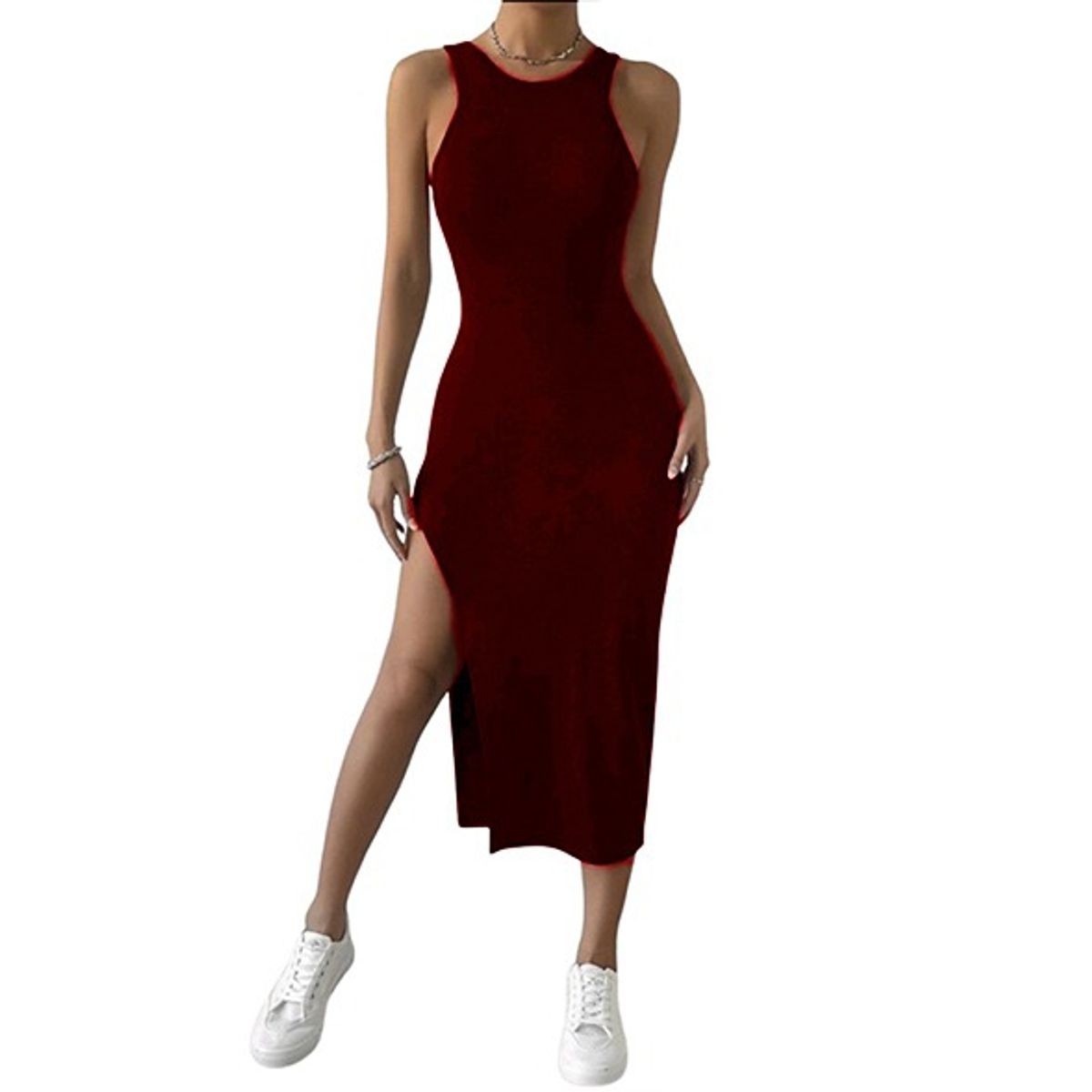 GENERICO - VESTIDO AJUSTADO CON ABERTURA SIN MANGAS JUVENIL PRIMAVERA VERANO V012