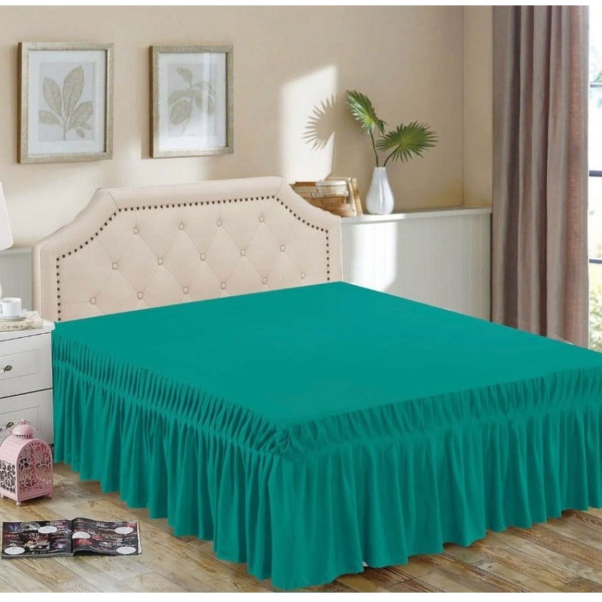 GENERICO - Faldón de cama - Faldones para base cama 1,5 Plaza TURQUESA