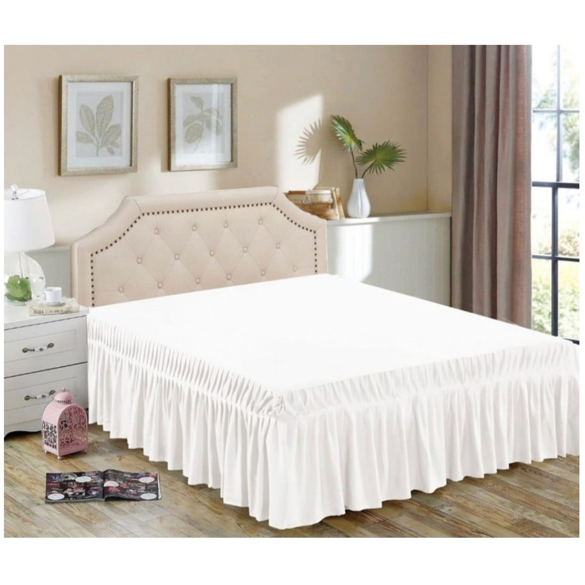 GENERICO - Faldón de cama - Faldones para base cama 1,5 Plaza BLANCO