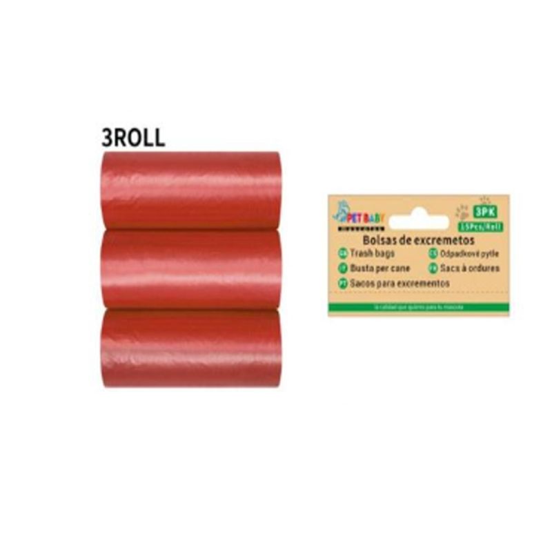 GENERICO - Bolsas de Excremento Para Perros 3Rollos Rojo