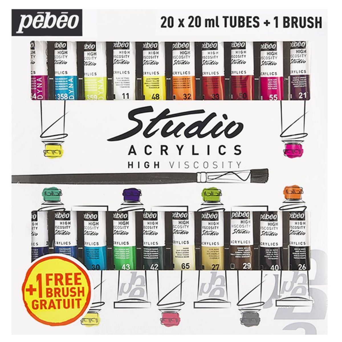 PEBEO - Acrílico Pebeo Studio Pack 20 Colores 20ml + Pincel