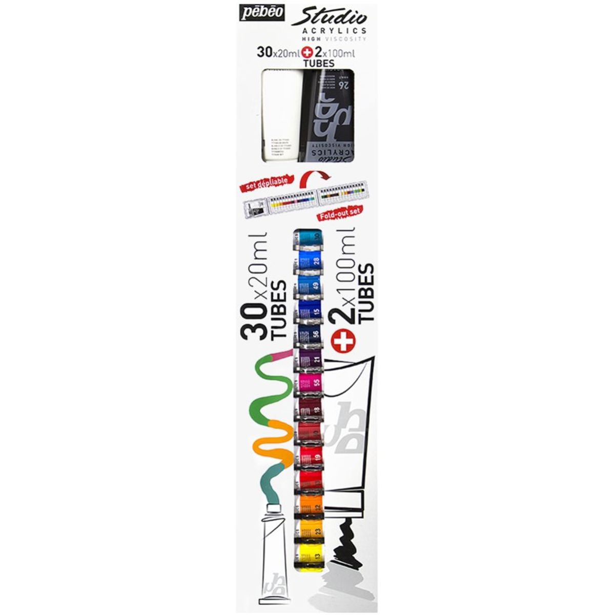 PEBEO - Acrílico Pebeo Studio Pack 30 Colores 20ml + 2 Colores 100ml