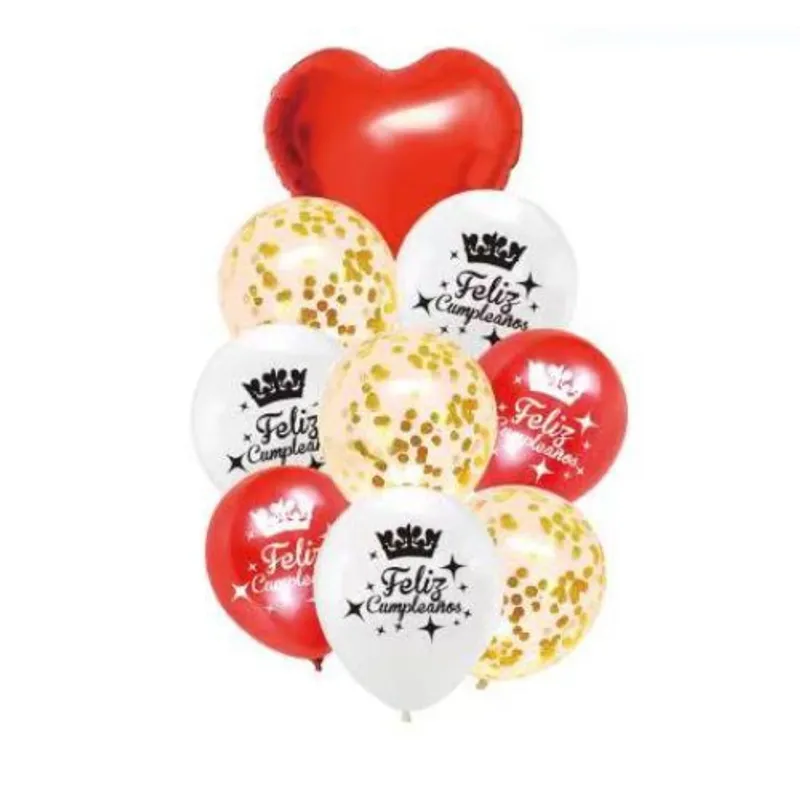 GENERICO - Globo Latex Feliz Cumpleaños Rojo Blanco  9 Unidades