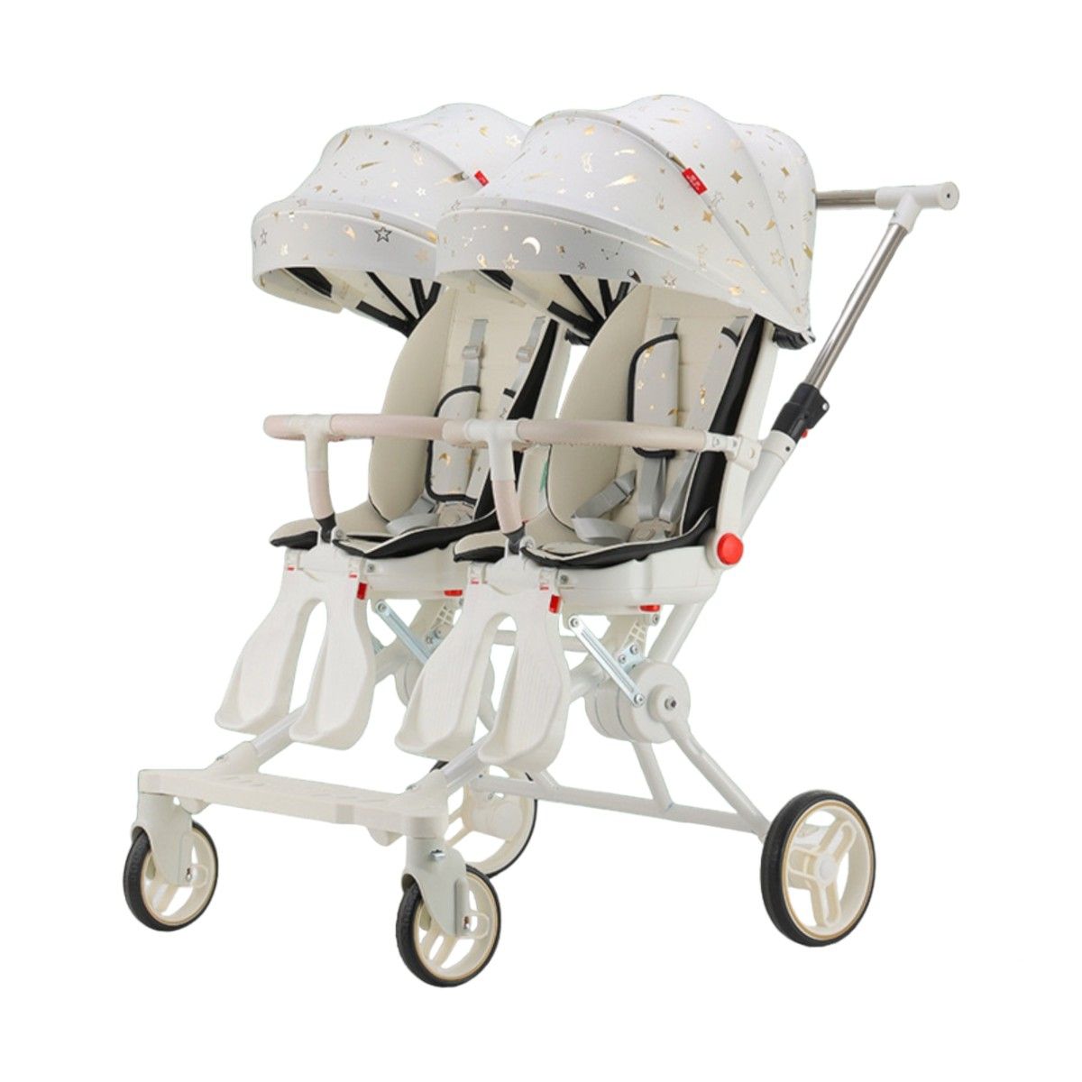LUBABYCAS - Coche Doble con Mesita de Comer Reclinable Blanco LuBabycas