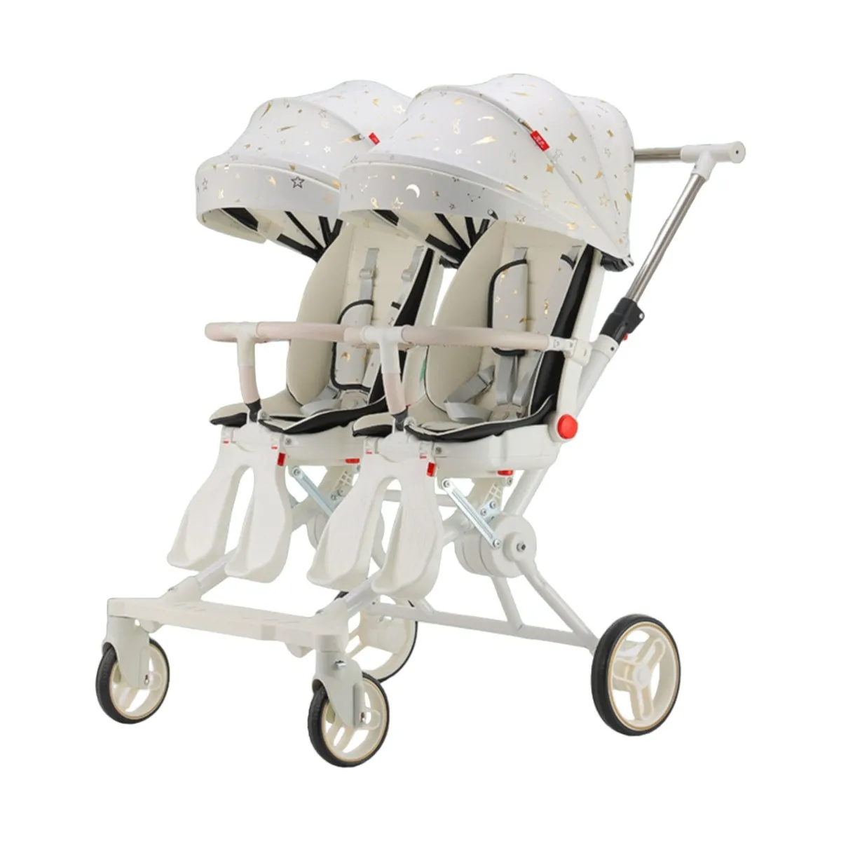 LUBABYCAS - Coche Doble con Mesita de Comer Reclinable Blanco LuBabycas