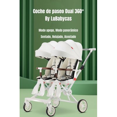 Imagen 2 del producto Coche Doble con Mesita de Comer Reclinable Blanco