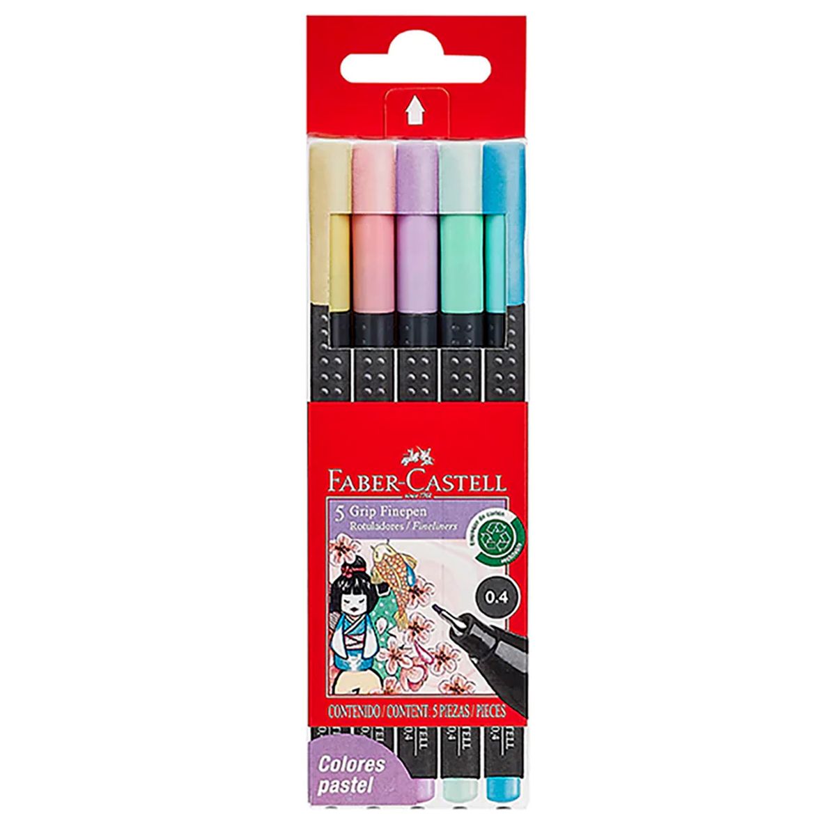 FABER-CASTELL - Marcador Faber-Castell Grip Finepen Pastel 5 Colores