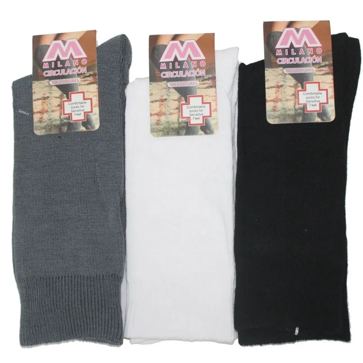 GARSIL - 12 Calcetines Circulación De Algodon Mujer Sin Costuras - Diabeticos