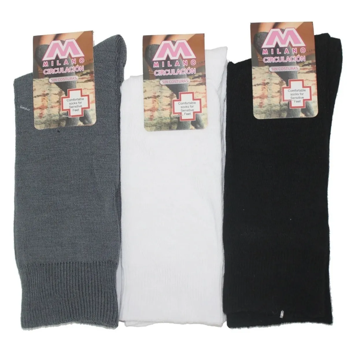 GARSIL - 12 Calcetines Circulación De Algodon Mujer Sin Costuras - Diabeticos