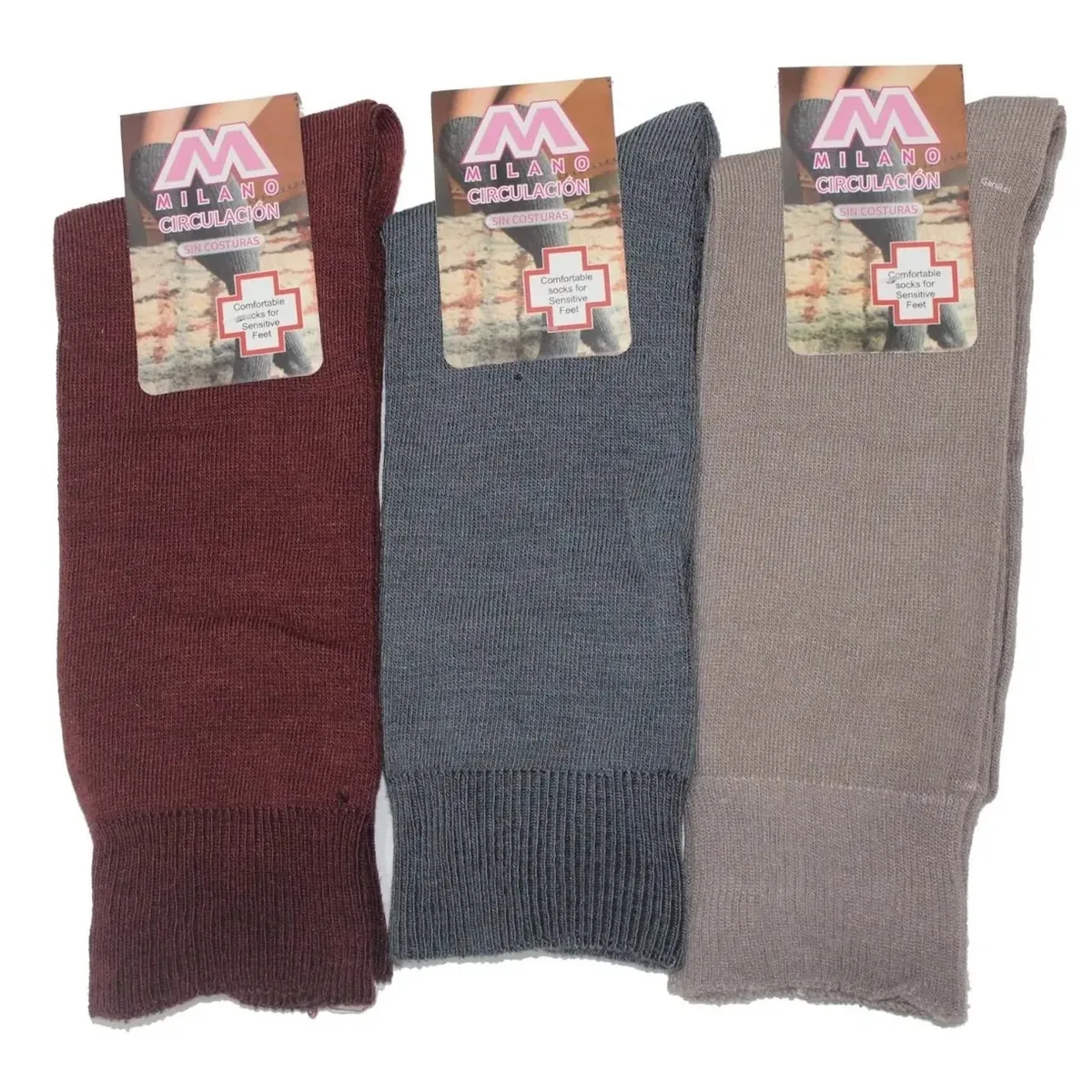 GARSIL - 12 Calcetines Circulación De Algodon Mujer Sin Costuras - Diabeticos