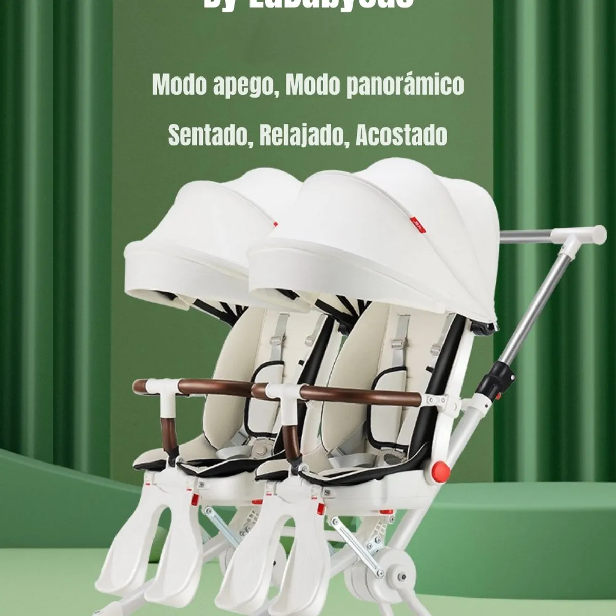 LUBABYCAS - Coche Doble con Mesita de Comer Reclinable Gris LuBabycas