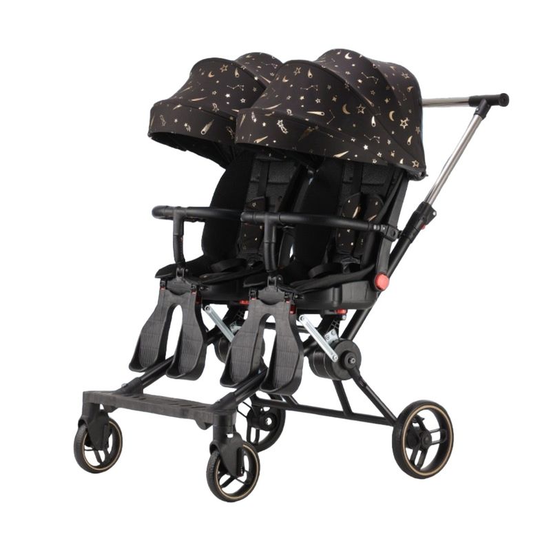 LUBABYCAS - Coche Doble con Mesita de Comer Reclinable Negro LuBabycas_