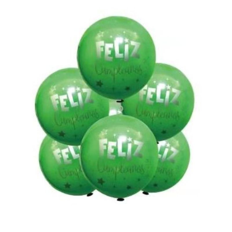 GENERICO - Globos Feliz Cumpleaños Color Verde 6 Unidades 30 Cm