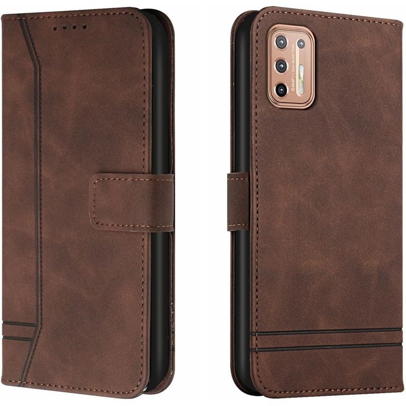 AORISSE - Carcasa con tapa porta-tarjetas Motorola Moto G9 Plus - Marrón