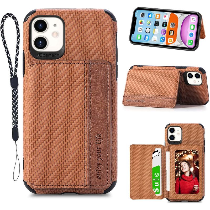 AORISSE - Carcasa Tarjetero iPhone 11 - Café