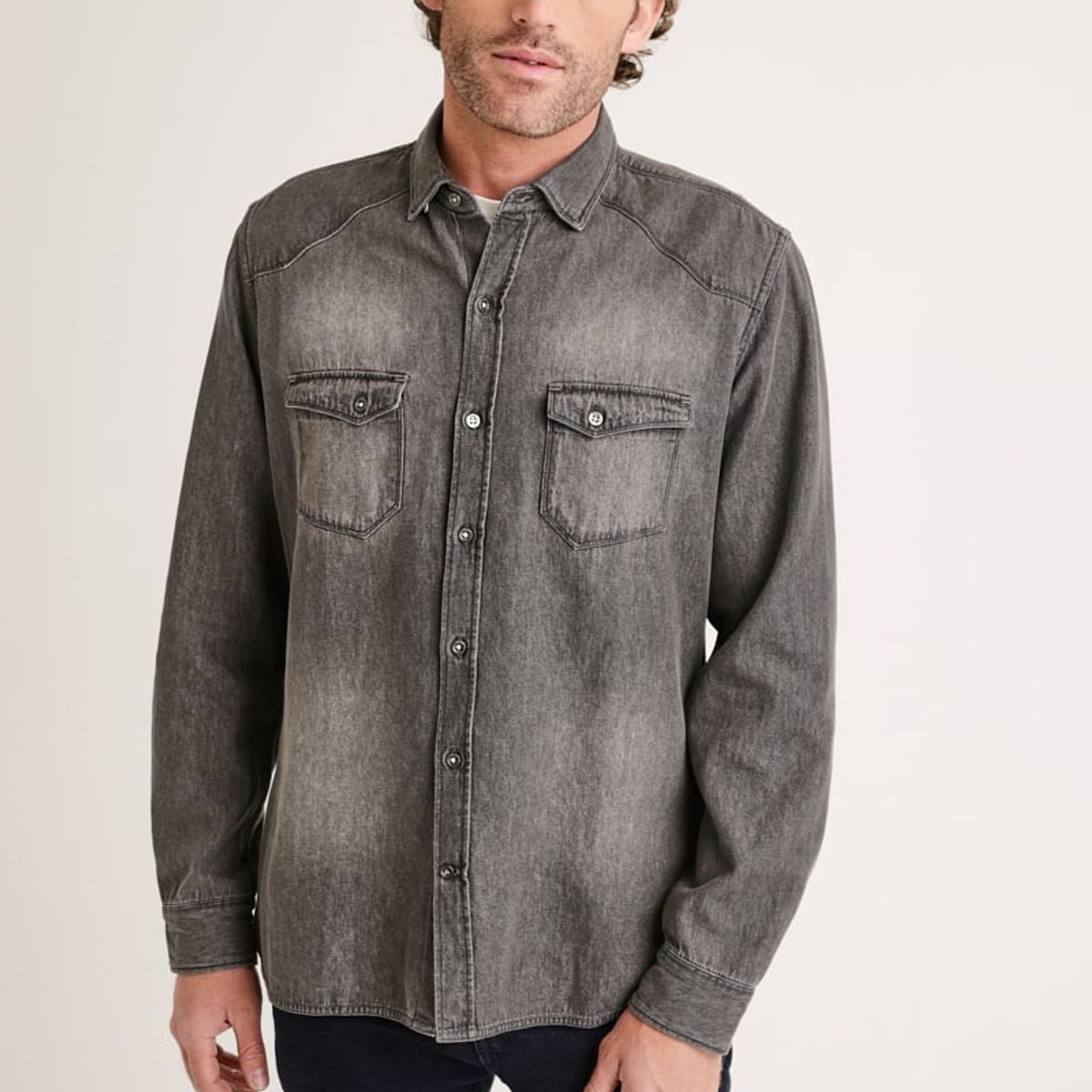 TRIAL - Camisa Manga Larga hombre Casual Slim Fit Bane Algodón Gris