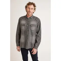 TRIAL - Camisa Manga Larga hombre Casual Slim Fit Bane Algodón Gris