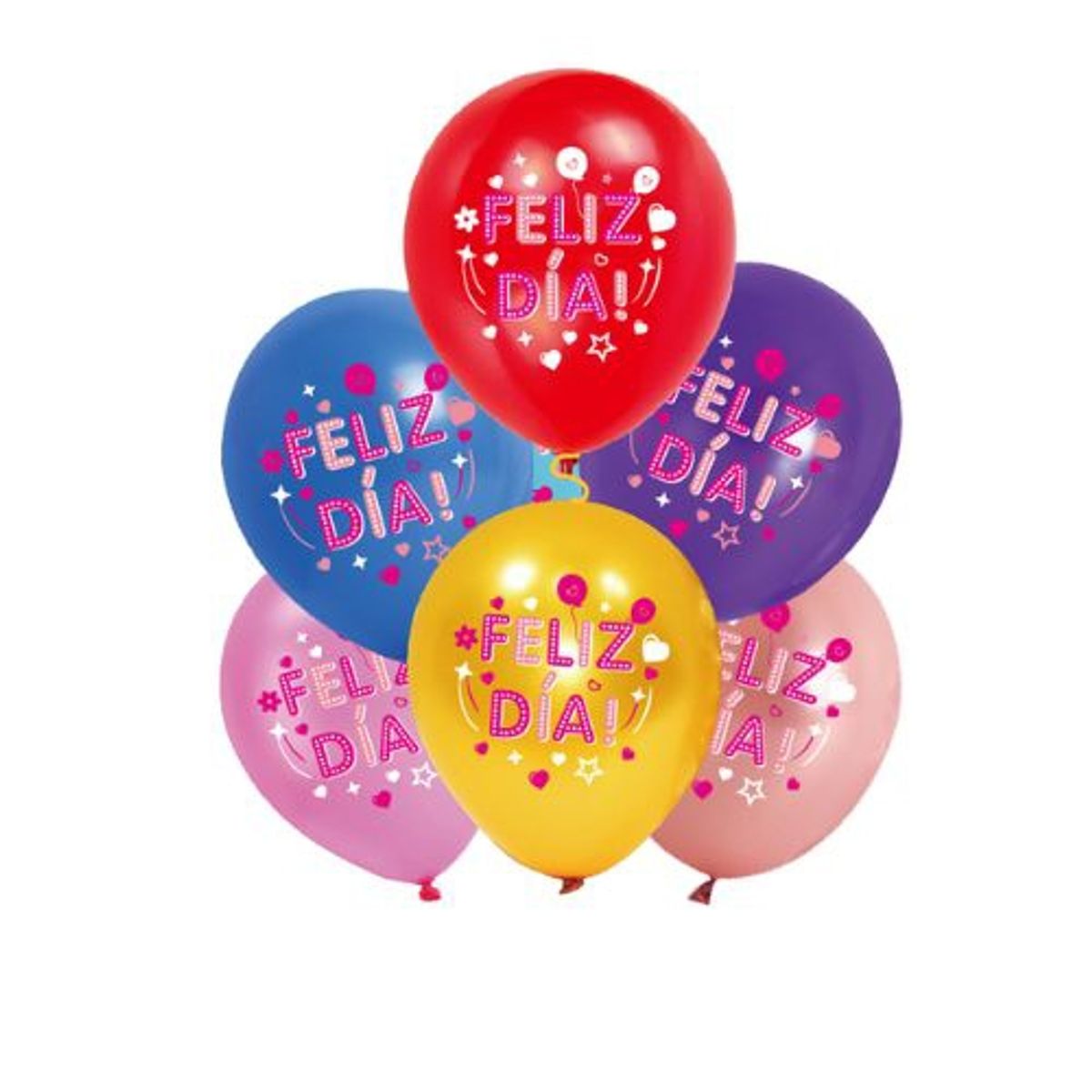 GENERICO - Globo Latex Feliz Dia 6 Und 30 Cm Varios Colores