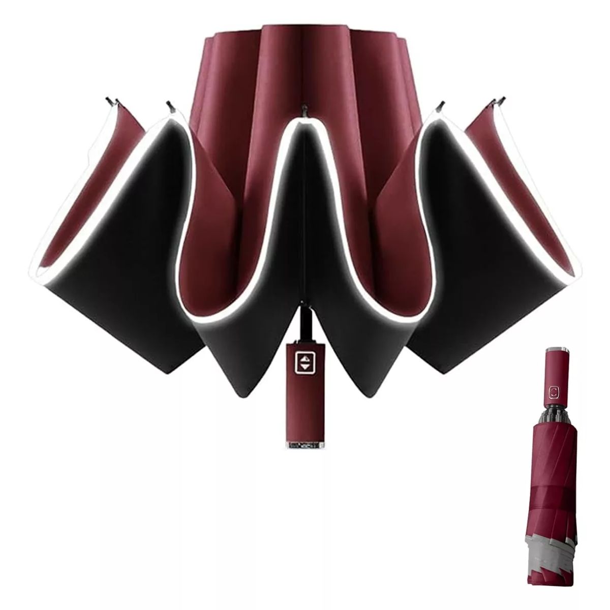 GENERICO - Paraguas Plegable Inverso Automático Con Tiras Reflectantes