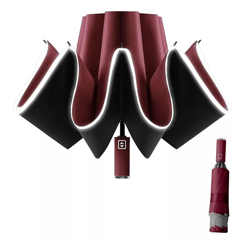 GENERICO - Paraguas Plegable Inverso Automático Con Tiras Reflectantes