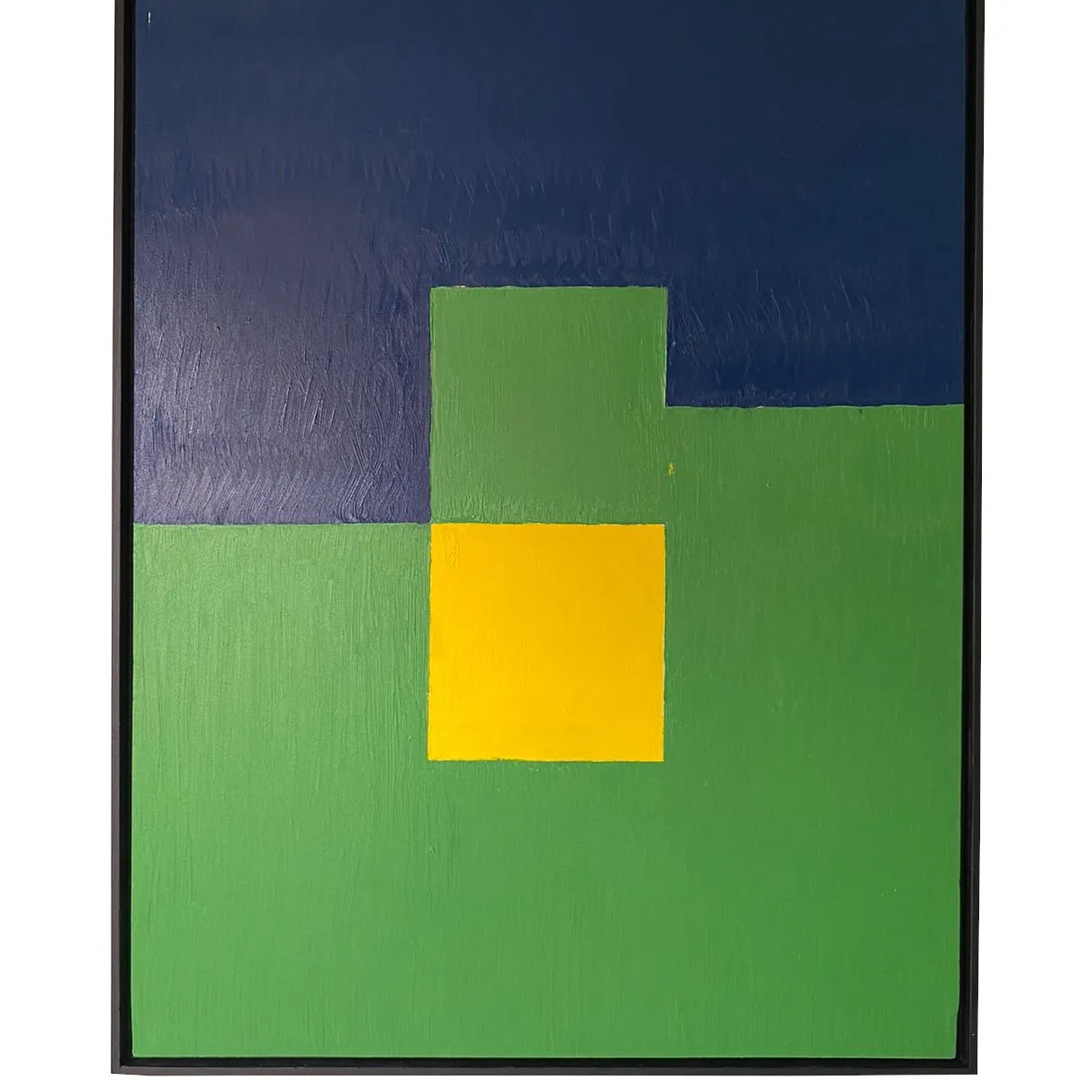 GENERICO - Cuadro Geométrico Abstracto Color Azul Verde Amarillo Acrílico Pintado A Mano Sobre Lienzo 90x70 cm