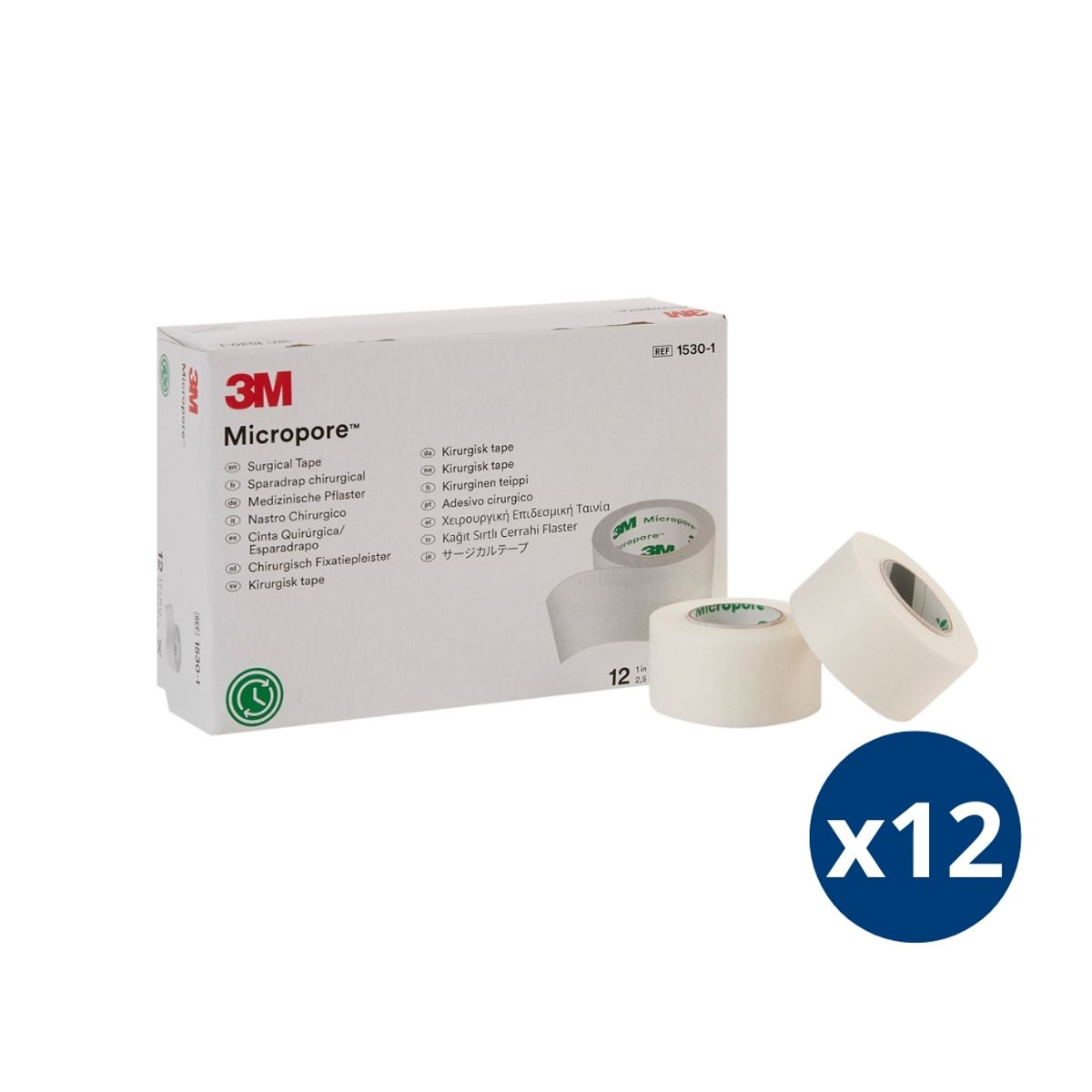 3M - Pack X 12 Cinta Tela Micropore 2.5cm X 9.1m Blanca Caja X 12