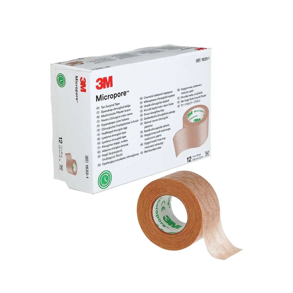 3M - Pack X 12 Cinta Tela Micropore 2.5cm X 9.1m Color Piel Caja X 12