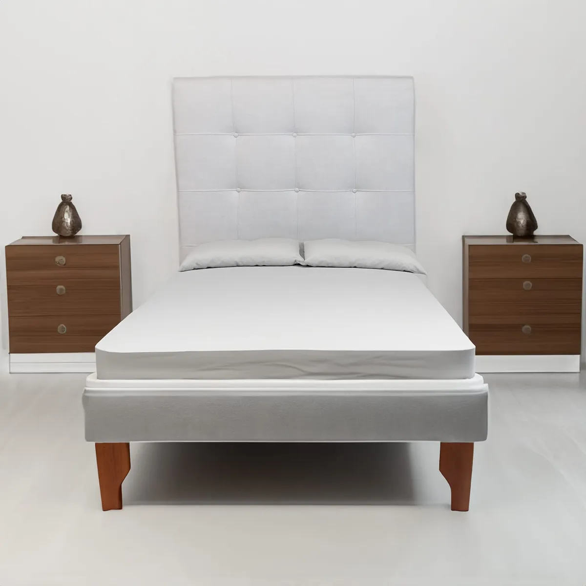 MUEBLES NEW - CAMA DE PLAZA GRIS LINO.