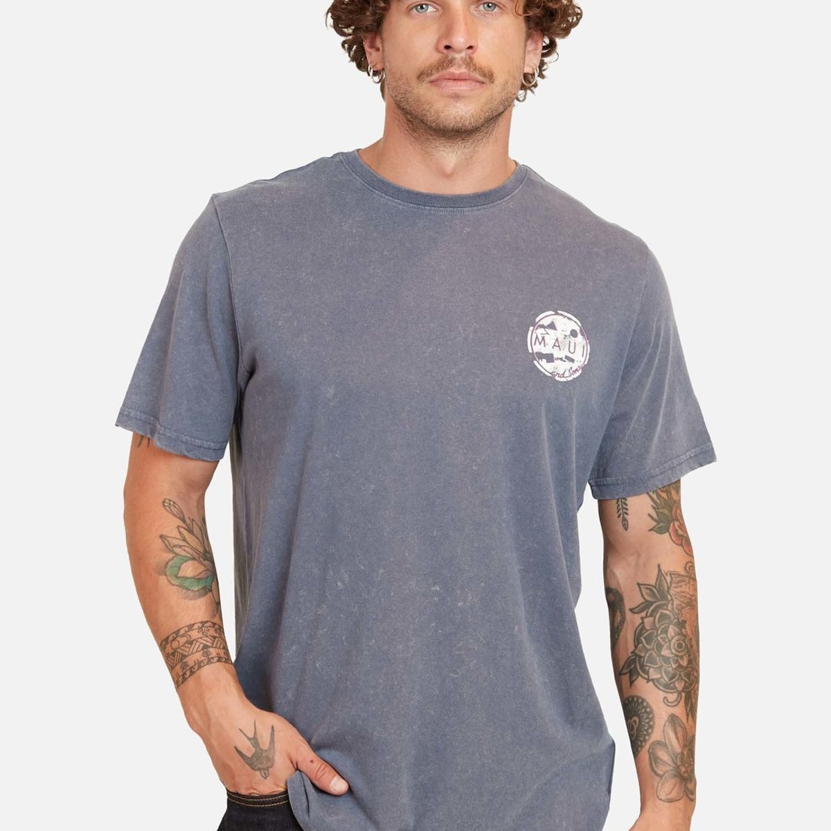 MAUI AND SONS - Polera Cookie Effect Wornout Celeste Hombre Maui And Sons