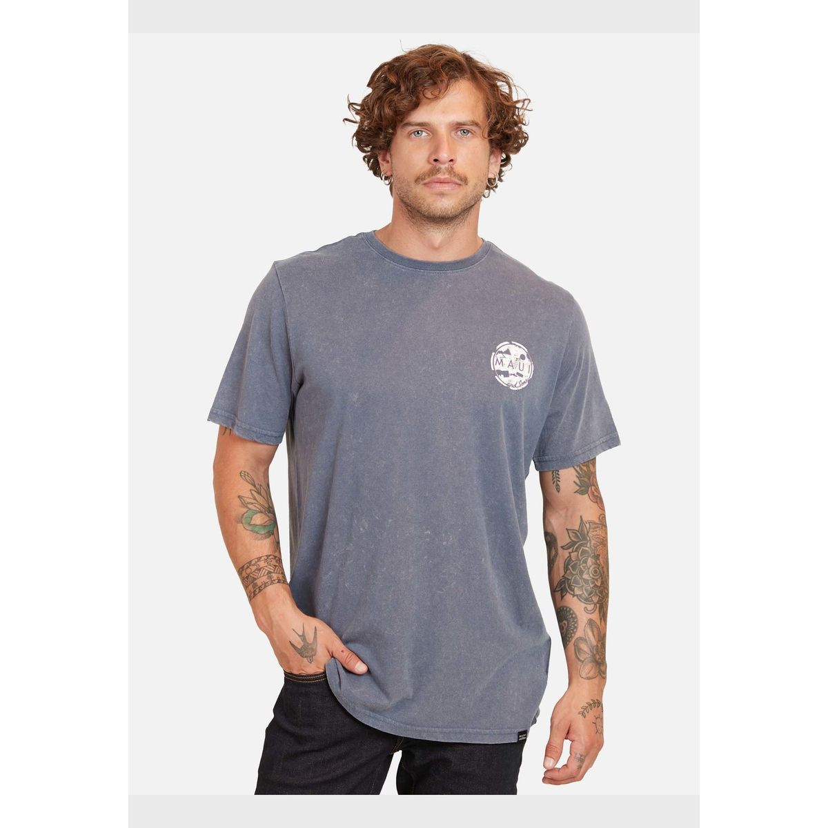 MAUI AND SONS - Polera Cookie Effect Wornout Celeste Hombre Maui And Sons