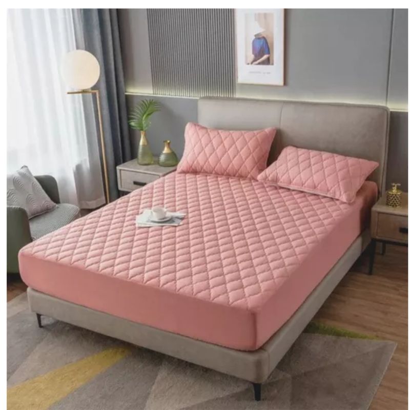 GENERICO - Cubre Colchón - Forro impermeable con Fundas - KING - Color Rosa