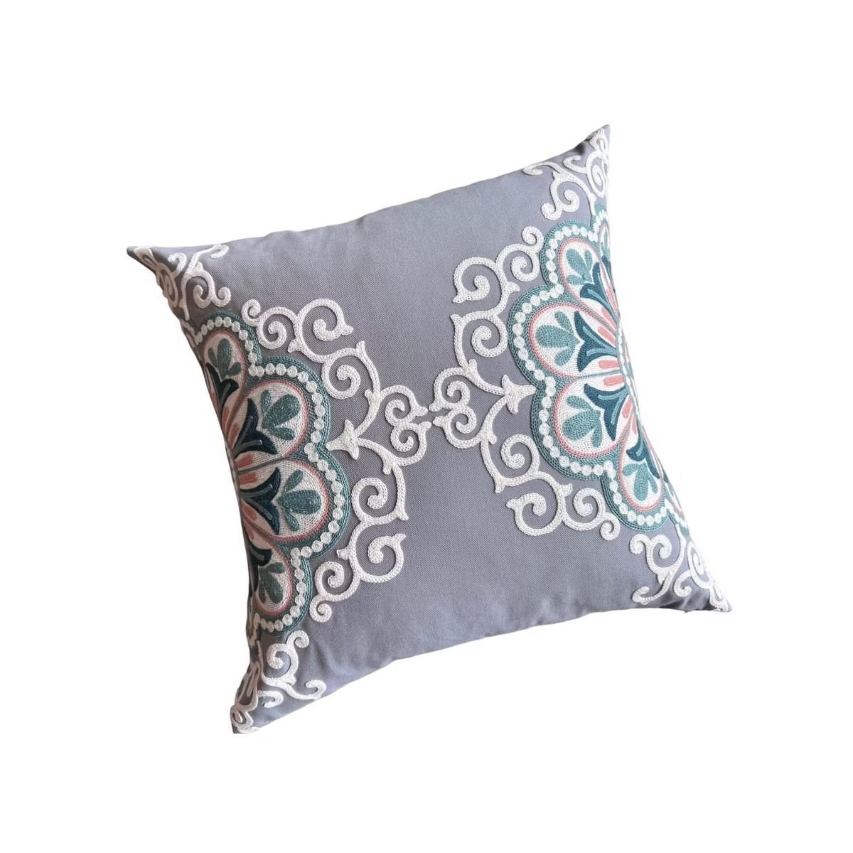 COMPRAPO - Set Pack 2 Fundas de Cojín Bordado Gris y Turquesa Premium 45x45 cm
