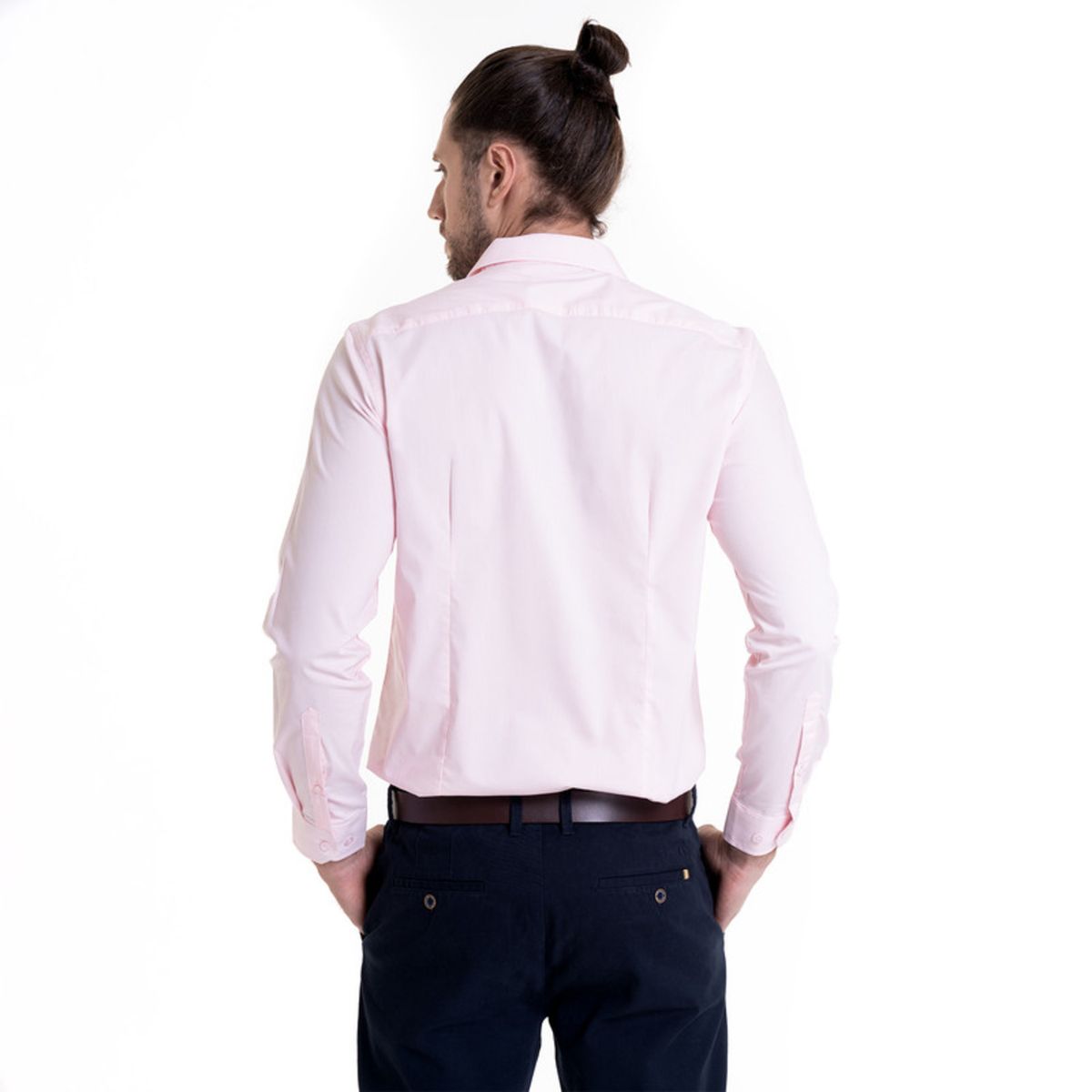 POTROS - Camisa Lisa Básica Slim Fit Rosado Hombre Casual POTROS