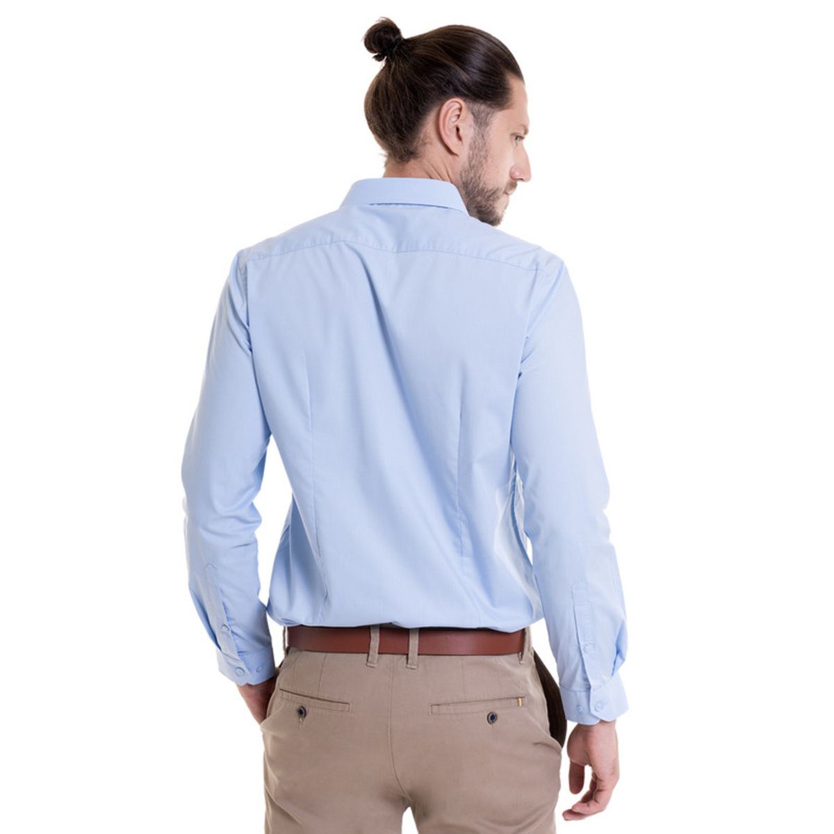 POTROS - Camisa Lisa Básica Slim Fit Celeste POTROS