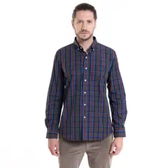 POTROS - Camisa Trevira Fantasía Azul Cuadros Hombre Manga Larga