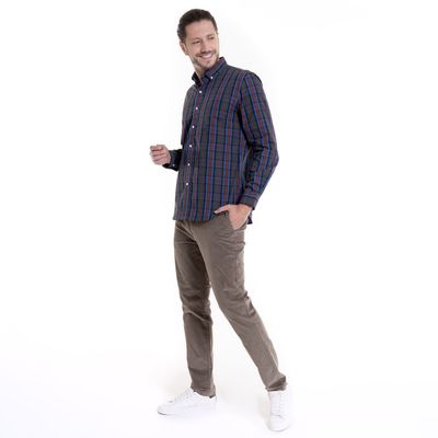 Imagen 2 del producto Camisa Trevira Fantasía Azul Cuadros Hombre Manga Larga