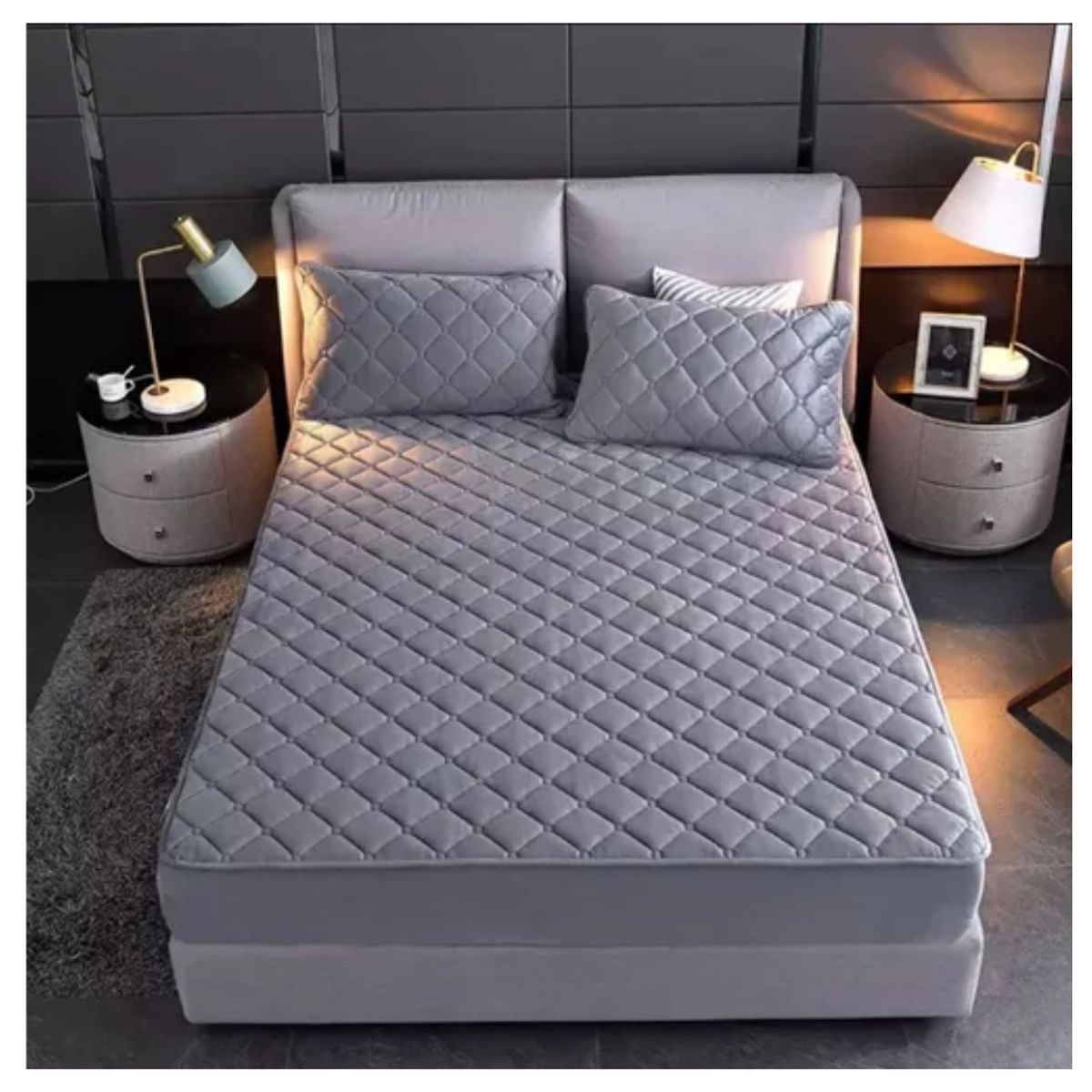 GENERICO - Funda Cubre Colchón 15 Plaza + 1 Funda Almohada - Gris