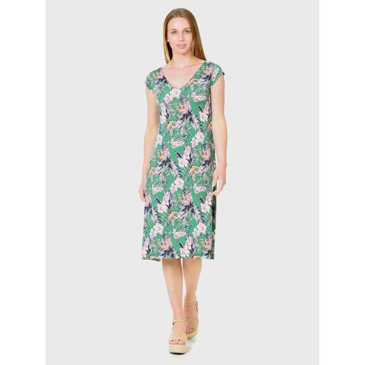 BOUS - Vestido CV Flores Verde BOUS