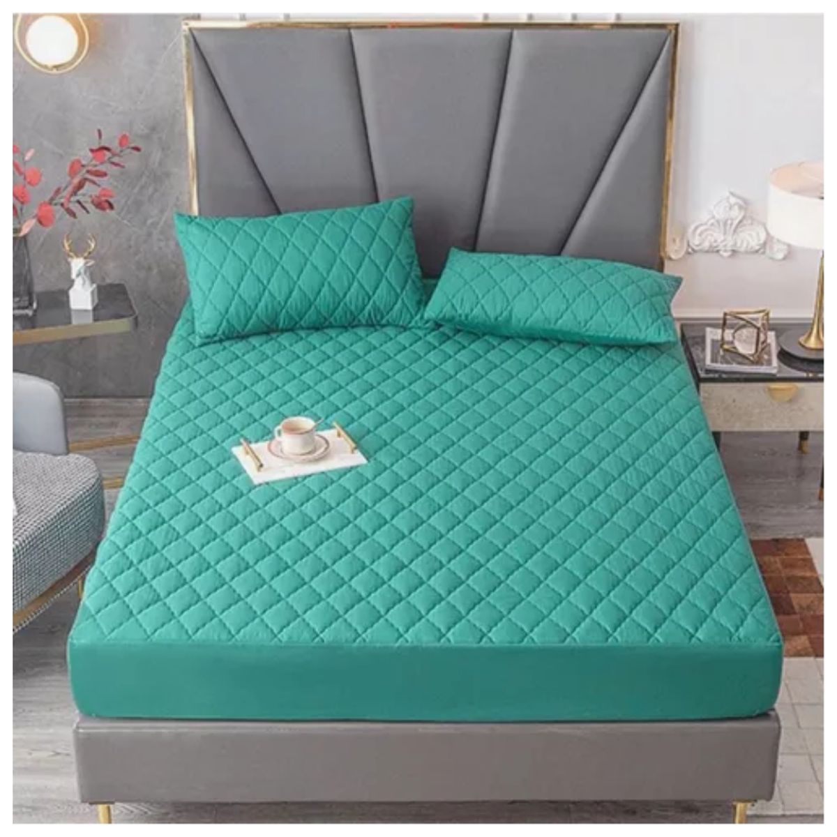 GENERICO - Funda Cubre Colchón 15 Plaza + 1 Funda Almohada - Turquesa