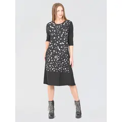 BOUS - Vestido Campana Estampado Negro