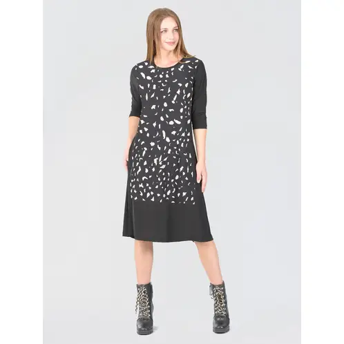BOUS - Vestido Campana Estampado Negro