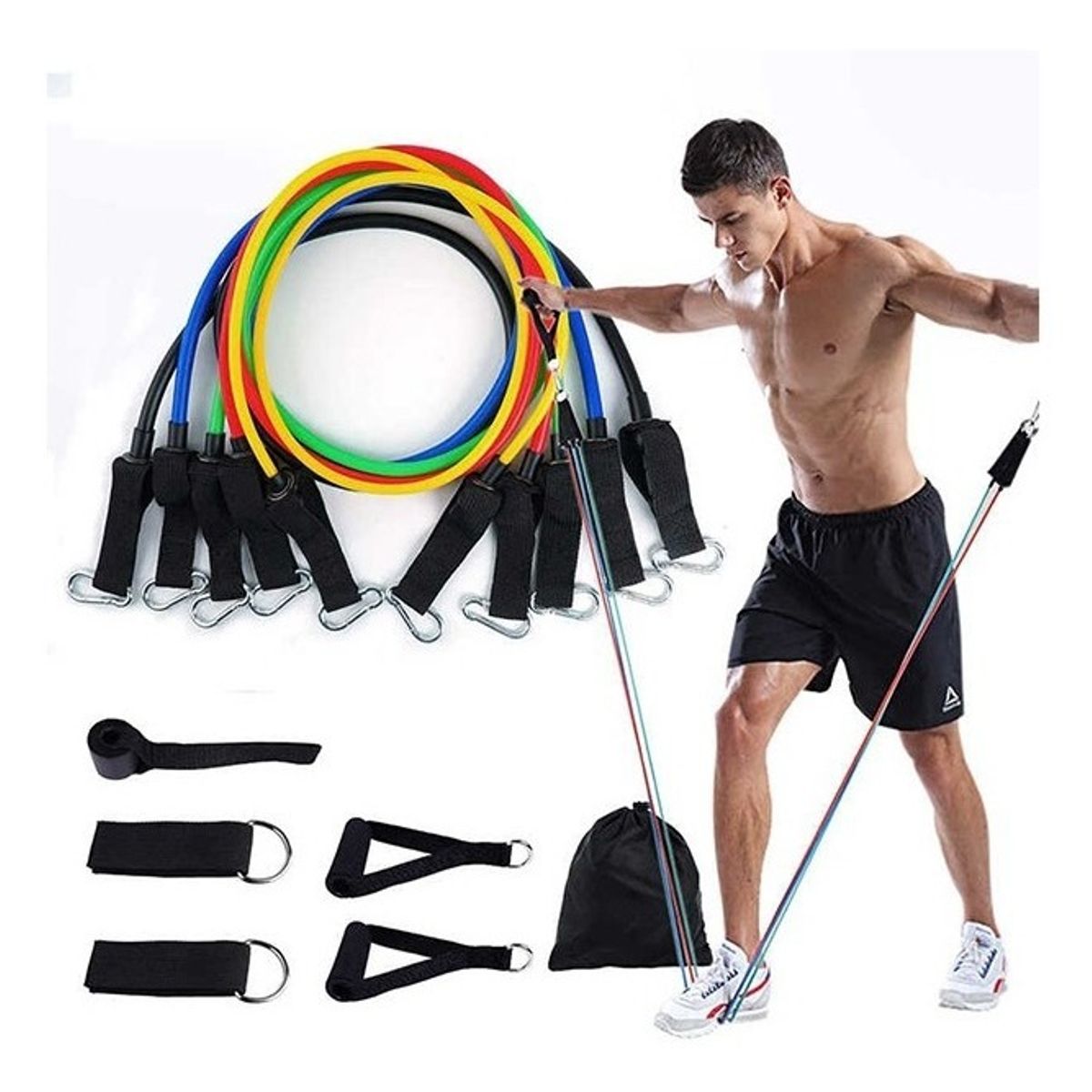 GENERICO - Bandas Elásticas Reforzadas 150 Lbs / Set Mejorado 11 piezas